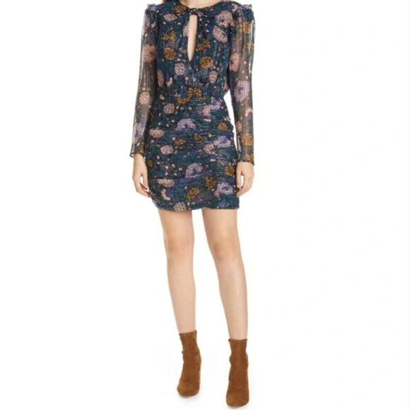 Veronica Beard Womens Peppa Floral Silk Blouson Mini Dress Cocktail Event 10 NWT - Picture 2 of 12